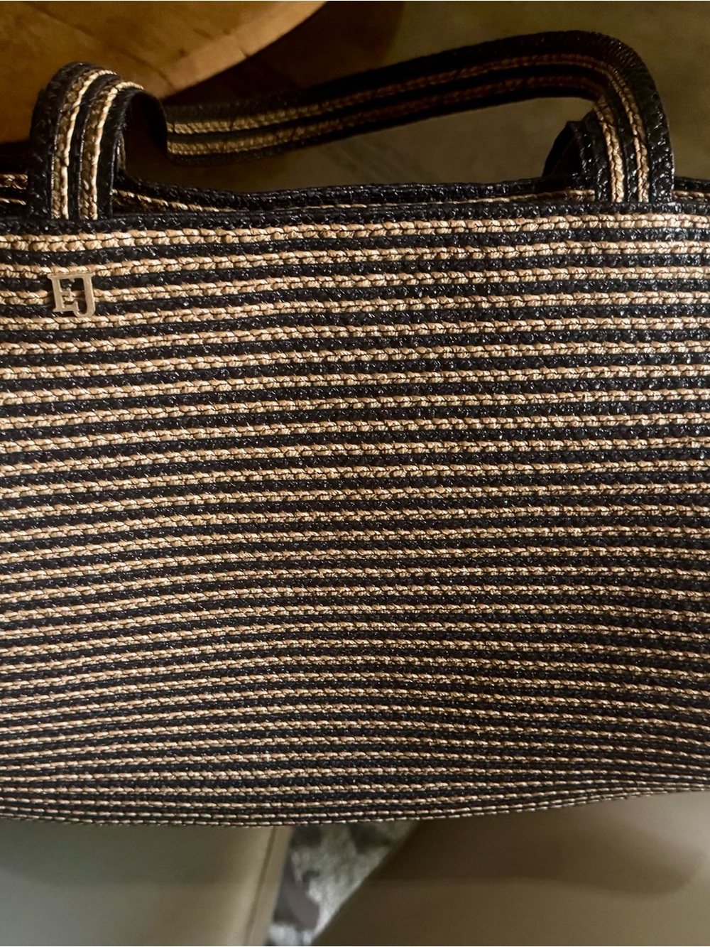 Black & Gold Striped Eric Javits New York Sinclair Tote —Never Used—